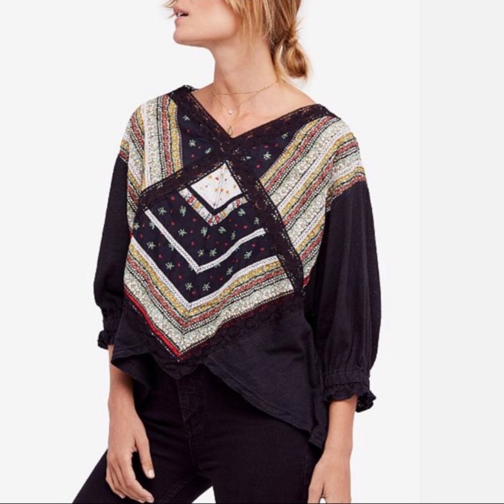 NWOT Free People Prairie Days top tee black